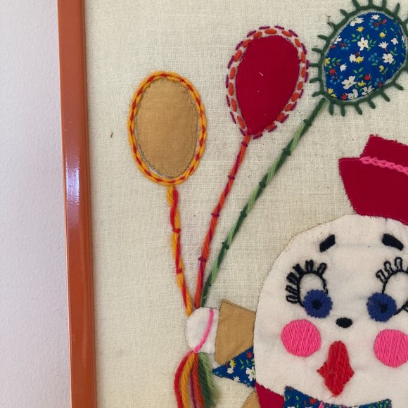 Vintage Humpty Dumpty Needlepoint Embroidery Framed Nursery Art 18" x 12" - Picture 2 of 6